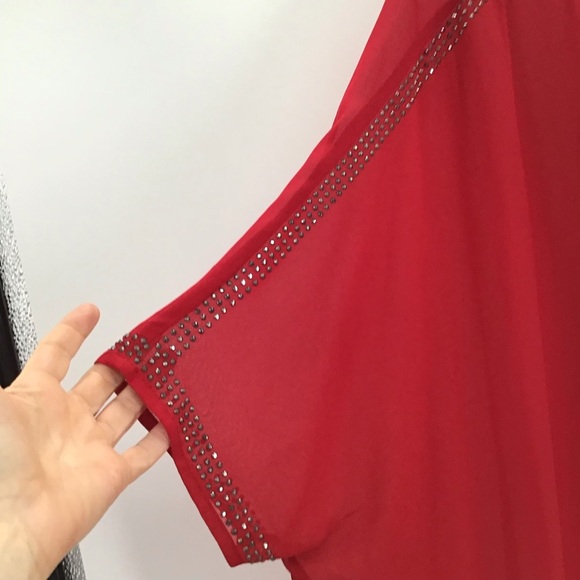 YA Los Angeles Rhinestone Silk Kimono Sheer Party Cocktail Red NWT Size M - Picture 6 of 7
